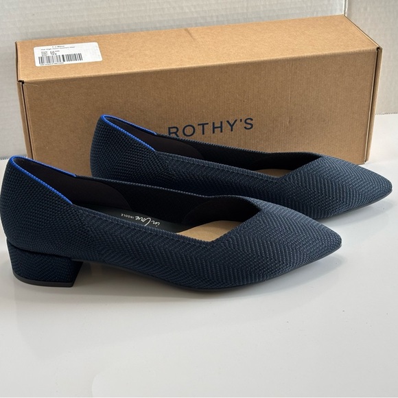 Rothy's The High Point Block Heel Women's 12 Navy Herringbone Knit Shoes NEW - Picture 12 of 15